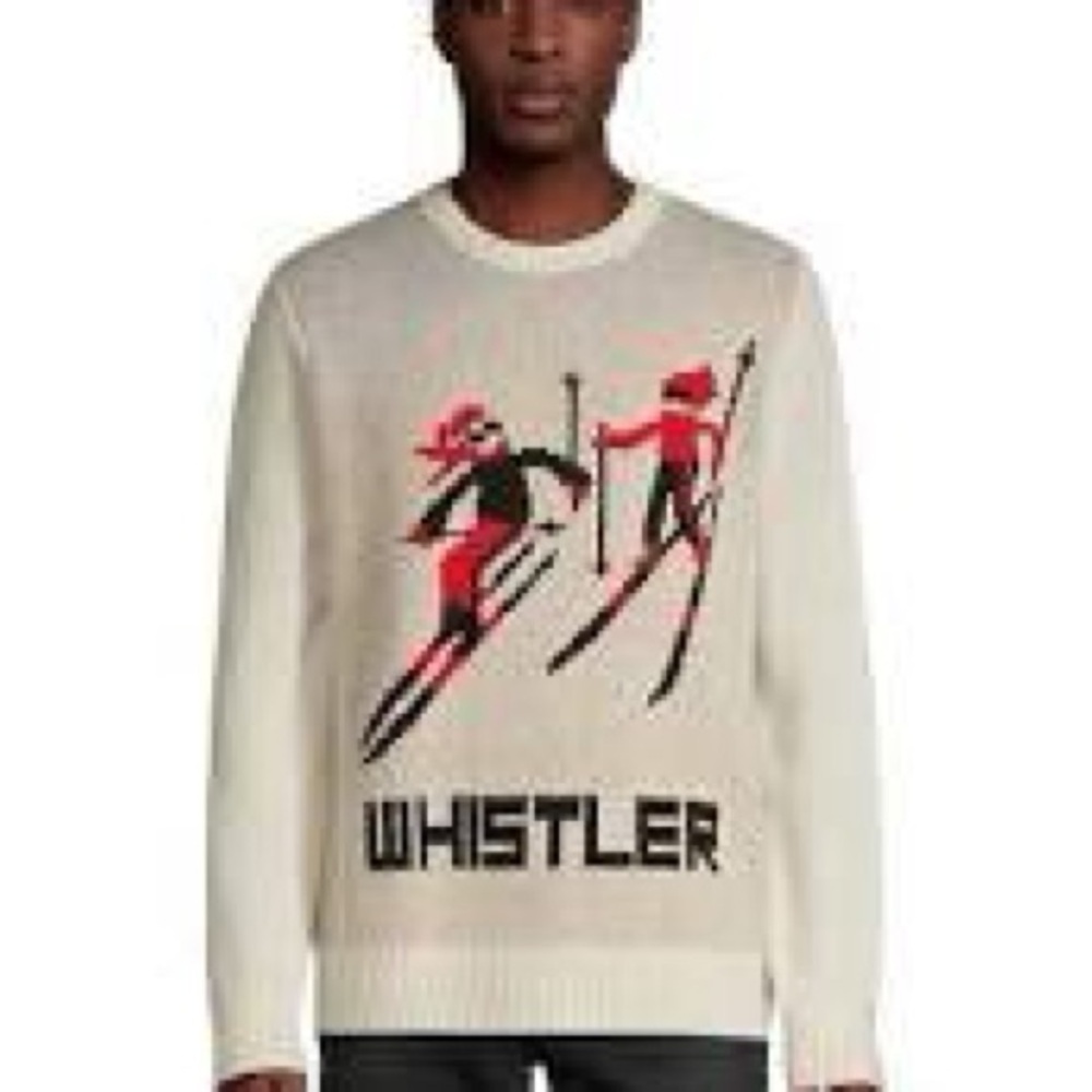 HBC Stripes SNOW WHITE Unisex Destination Whistler Sweater NWOT